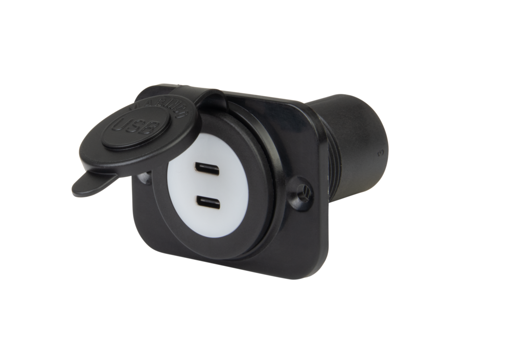 Marinco SeaLink dual USB-C charger receptacle with cover open