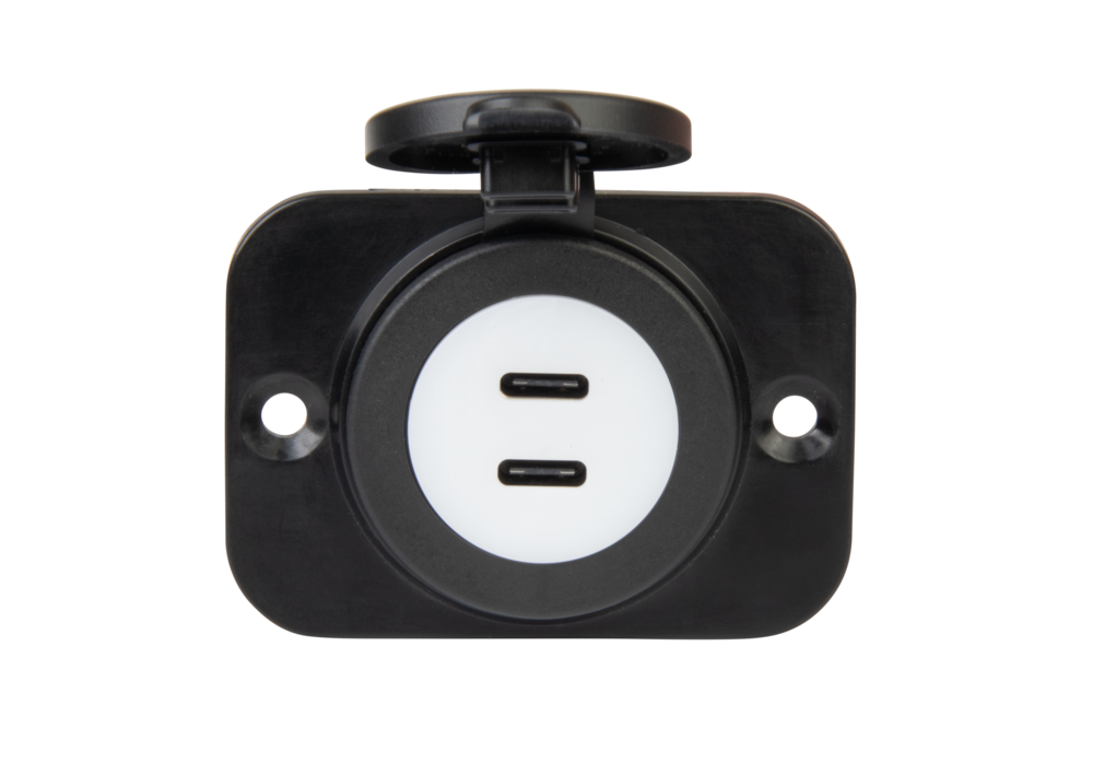 Marinco SeaLink dual USB-C charger receptacle with LED indicator on