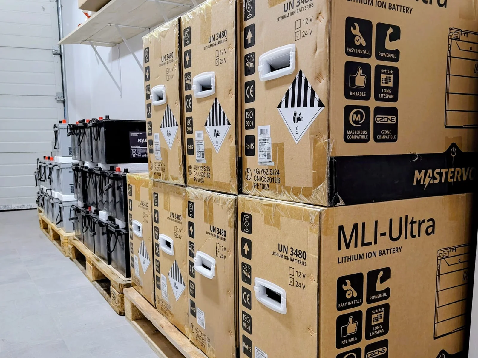 Paletirane MLI-Ultra litijske baterije na skladištu u Betini